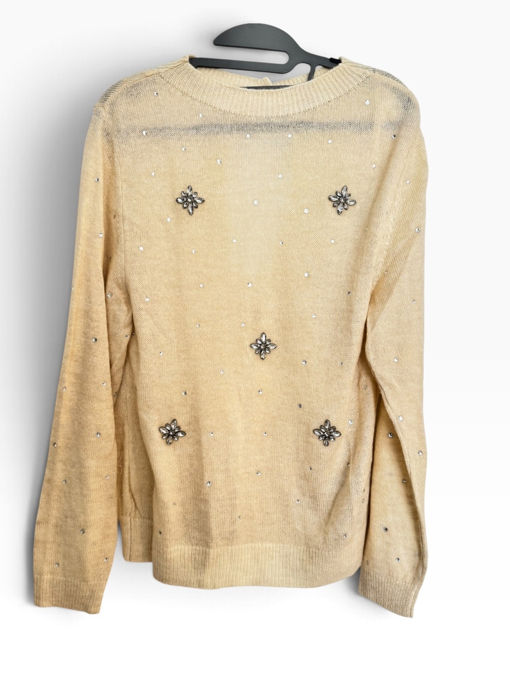 Zara Cream Embellished Crewneck Sweater